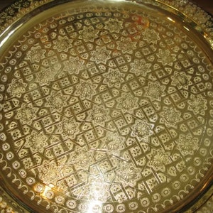 Moroccan Handmade Traditional Tray Top Round Carved Wood image 6