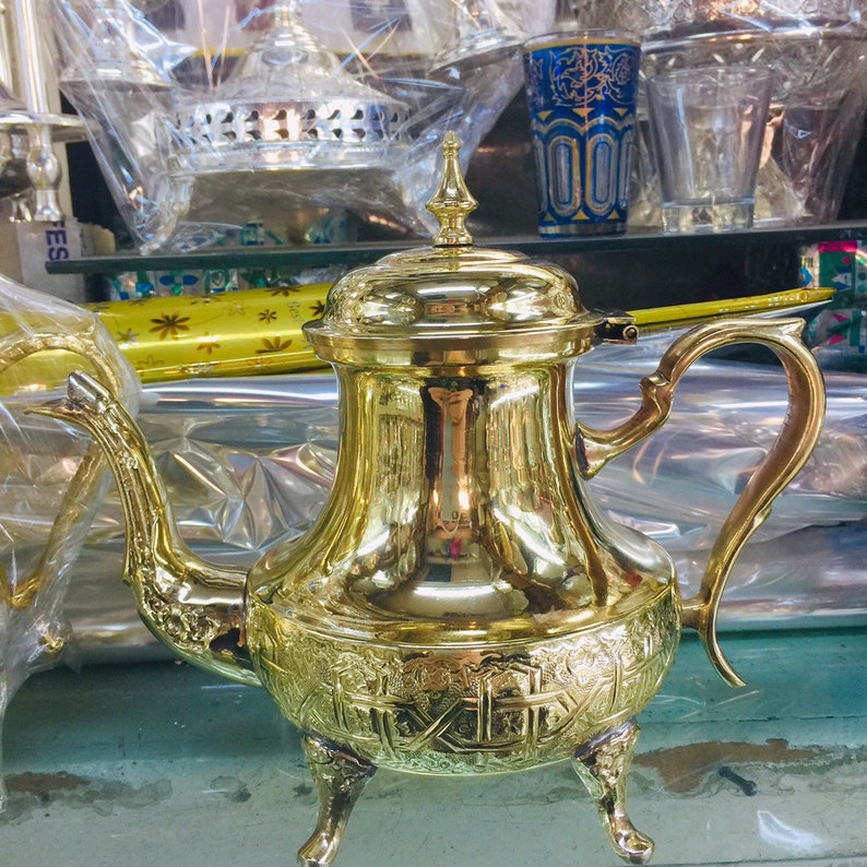 Moroccan Handmade Golden Teapot Etsy
