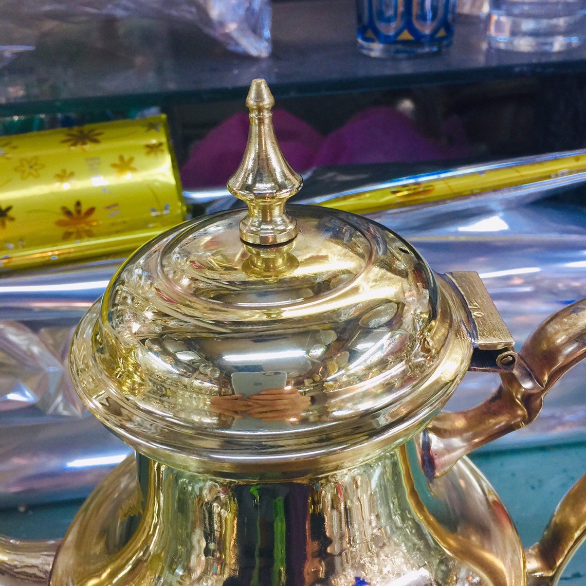 Moroccan Handmade Golden Teapot Etsy