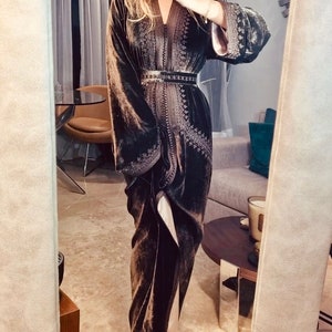 Caftan, Moroccan Kaftan, Brown Moroccan Velvet Kaftan, Dubai Gown, Black Evening Dress , Abaya , لباس مغربي قفطان