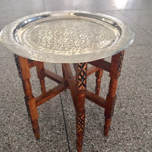 Moroccan Handmade Traditional Tray Top Round Carved Wood image 2