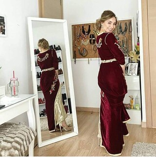 Dubai Abaya Caftano Marocchino Da Donna Con Ricami - Abito Lungo Farasha Con Sciarpa HIJAB Inclusa, Per Feste Serali, Matrimoni E Cerimonie, Taglie Regolabili