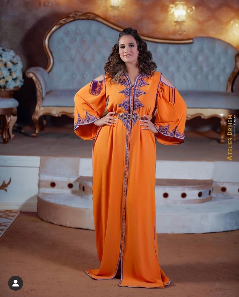 Moroccan Embroidered Luxurious Orange Caftan Moroccan Kaftan
