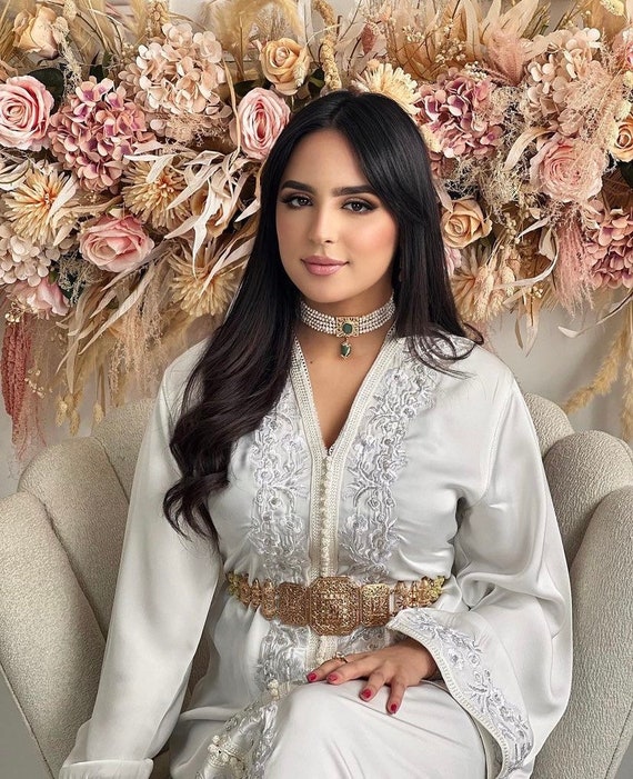 Marokkaanse witte kaftan, Marokkaanse geborduurde hand beaded