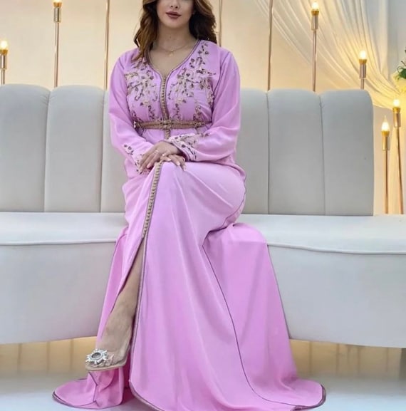 Abaya Kaftan - Vestido largo largo de color rosa para mujer, estilo casual,  marroquí, estilo caftán Abaya Kaftán, hermoso vestido de ZARDOZI ART