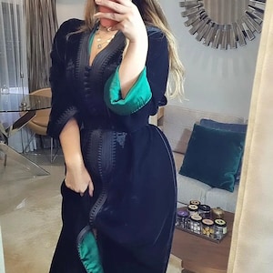 Caftano, Caftano marocchino, Caftano di velluto marocchino nero, Abito Dubai, Abito da sera nero, Abaya, قفطان مغربي