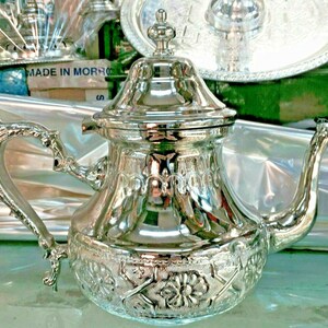 Auténtica tetera marroquí vintage hecha a mano plateada grande **NUEVO**