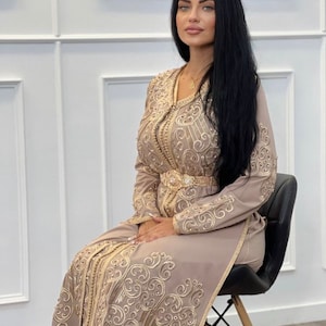 Lindo Caftan Marroquino Bordado 2 Peças, Kaftan Marroquino Abaya, Vestido Dubai, Vestido de Festa