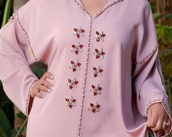 Moroccan Pink Jellaba , Caftan , Moroccan Kaftan, Abaya , Hand Beaded, Dubai Gown