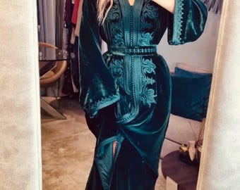 Marokkaanse geborduurde kaftan, Eid- en Ramadan-jurk, bescheiden takchita