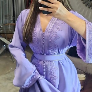 Moroccan Embroidered Fancy Caftan , Purple luxury Kaftan , Moroccan Abaya