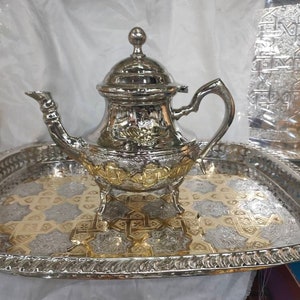 Moroccan Handmade Tea Serving Tray Set 1 Teapot 1 Tray