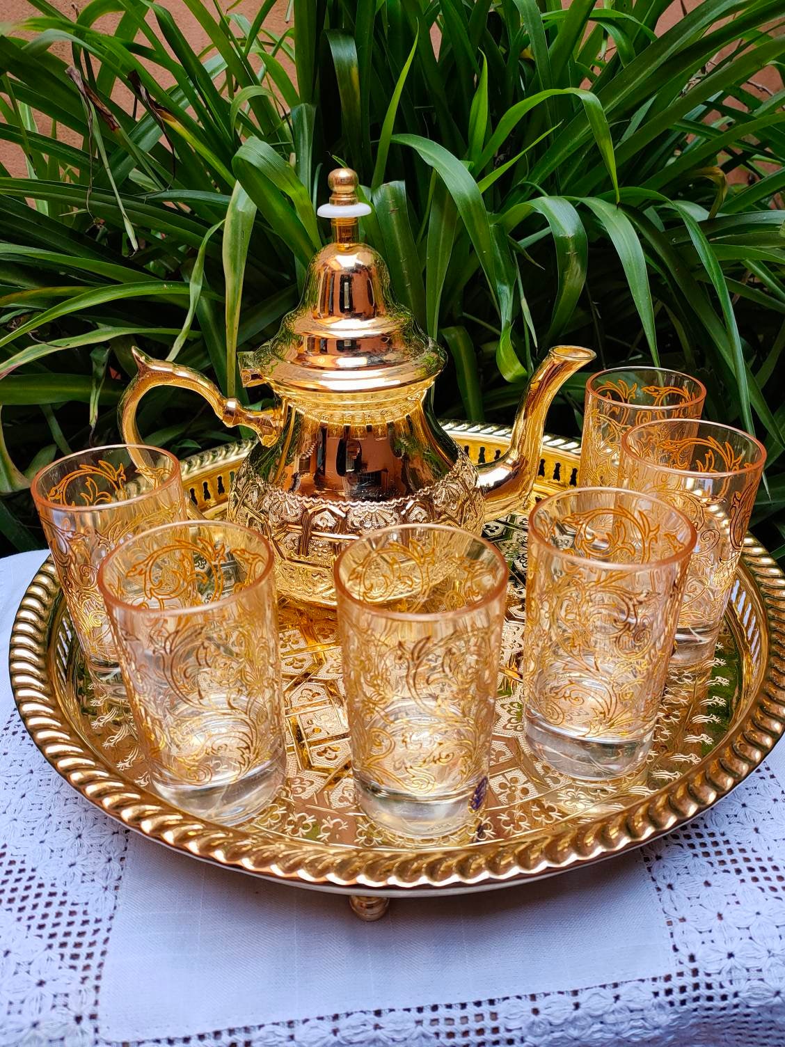 Handmade Moroccan Golden Tea Set Handmade Teapot,tea Tray,set of 6