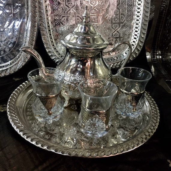 Juego de té de plata marroquí hecho a mano Tetera hecha a mano