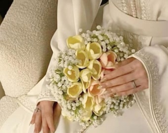 Moroccan Bridal Kaftan ,Nikkah Dress, Embroidered Ivory Caftan for Arab Bride, Wedding, Eid & Special Occasions, Wedding Abaya