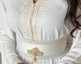 Moroccan Embroidered White Caftan, Bridal Kaftan, Wedding Dress, Nikah Dress, Custom Made Moroccan Abaya