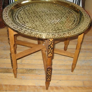 Moroccan Handmade Traditional Tray Top Round Carved Wood image 4