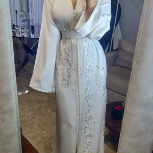 White Moroccan Kaftan,Nikkah Dress, Embroidered Caftan for Brides, Wedding, Eid & Special Occasions