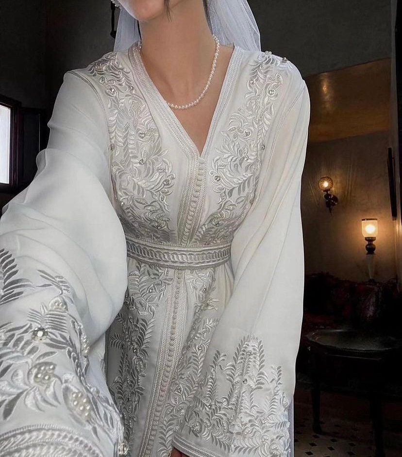white nikkah dress Amara embellished with gold embroidery White Nikkah Dress - 67%