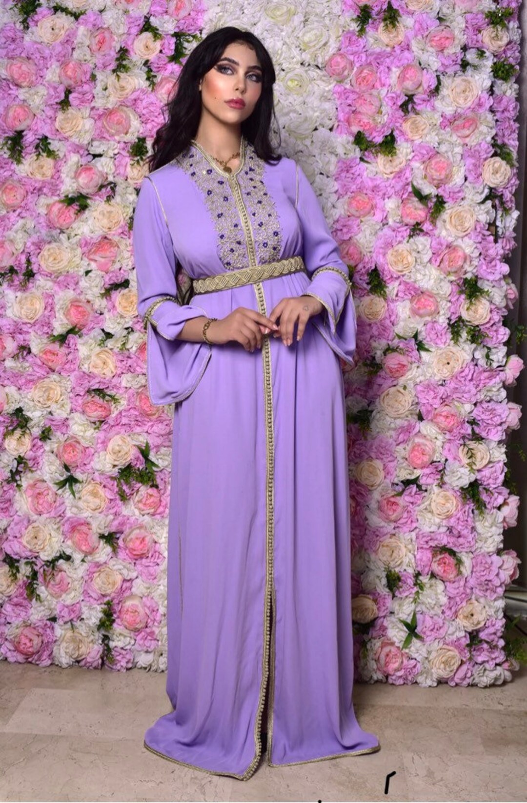 Caftan , Purple Moroccan Embroidered Caftan , Moroccan Gown Abaya