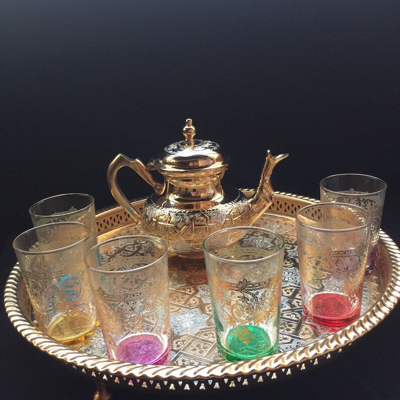 Moroccan Handmade Tea Set 6 Cups Tea Glasses Handmade Silver Etsy