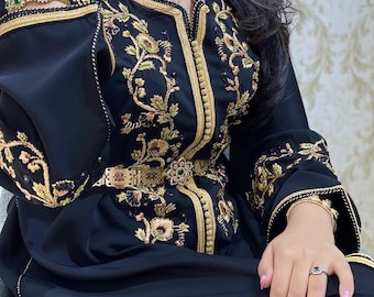 Moroccan Black Caftan Embroidered and Hand Beaded Caftan Marocain Abaya Moroccan Gown Etsy Israel