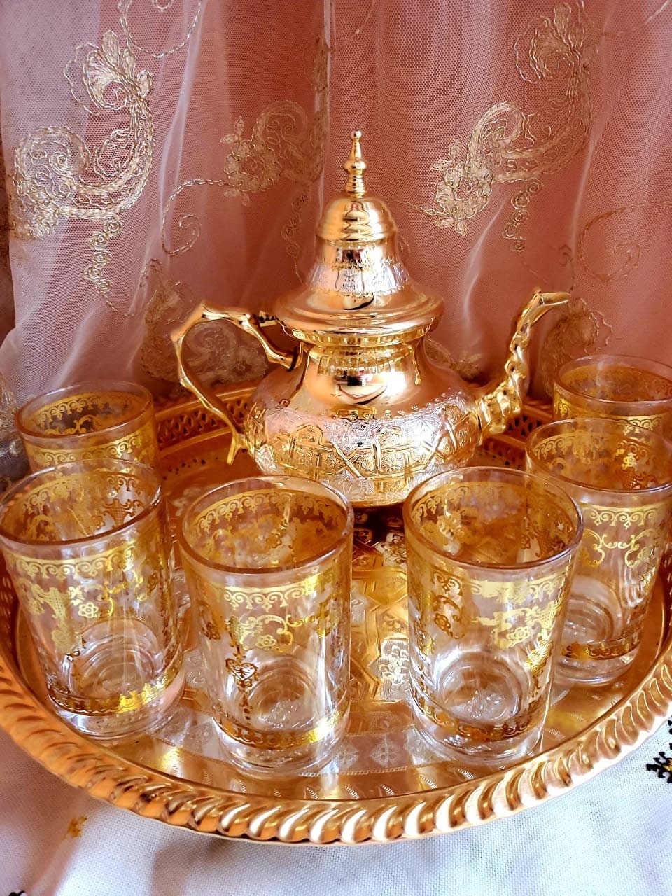 Théière marocaine 6 tasses à thé, ensemble de thé marocain théière plateau  recta