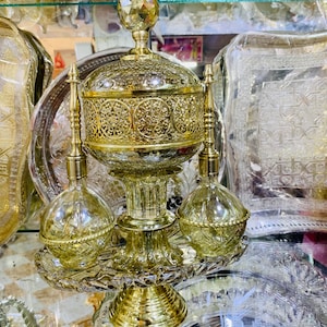 Moroccan Luxurious Brass Incense Burner With 2 Water rose bottles