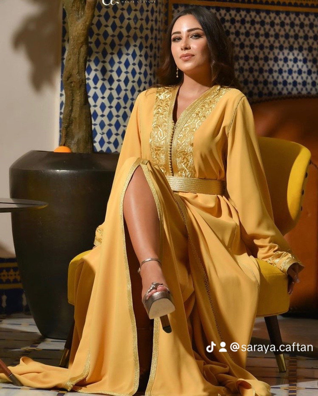 Caftan Yellow Moroccan Caftan Moroccan Embroidered Kaftan Abaya Caftan Yellow Moroccan Caftan Moroccan Embroidered Kaftan Abaya