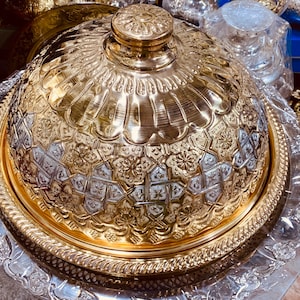 Decorative Brass Tray,Moroccan Handmade Serving Platter With Lid Housewarming Gift, Decorative Home, Family Platter, Wedding Serving Platter