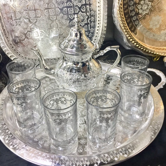 Set Da Tè Marocchino Completo Con Vassoio E Teiera | 6 Bicchieri In Vetro, 4 Bustine Di Tè Assortite, Regalo Elegante