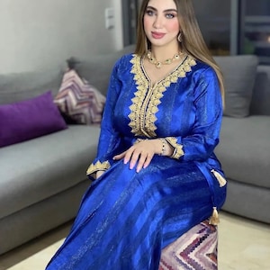 Caftan , Blue Moroccan Caftan , Moroccan Gown Abaya , Dubai Dress , قفطان مغربي