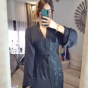 Moroccan Embroidered Black Caftan , Moroccan Kaftan, Black Abaya , Dubai Gown