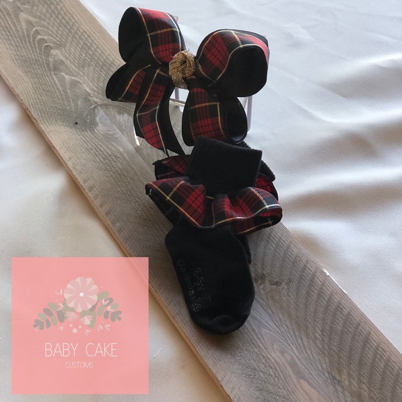 Black Holiday Plaid Sock /& Bow Set