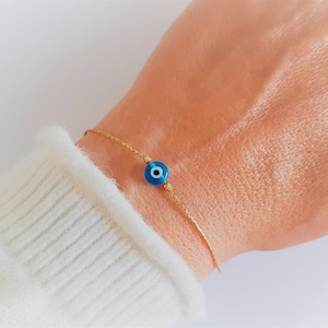Gold String Evil Eye Armband - Elegant - Griechischer Schmuck - Nazar Boncuk - Makramee - Zierlich - Silber String Eye Armband - Tiny Eye - Amulett