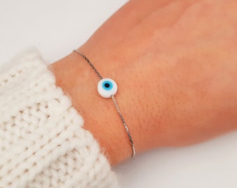 White Blue Evil Eye - Dainty - Elegant - Greek jewelry - Amulet - Nazar boncuk - Best Friends Forever Gift - Talisman - Thin Bracelet - Gift