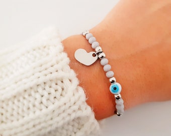 Love Bracelet - Protection Bracelet - Greek Jewelry - Dainty Bracelet - Evil Eye Bracelet - Elegant Bracelet - Heart Pendant - Gift - Tiny