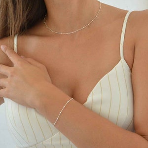 Sterling Silver Satellite Bracelet, Satellite Chain Bracelet, Delicate Chain Bracelet, Layering Chain Bracelet, Plain Beaded Chain Bracelet