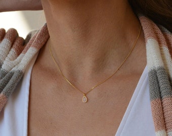 Moonstone Necklace Gold | Moonstone Drop Necklace | Dainty Gold Necklace | Natural Stone Necklace | Small Stone Necklace | 14k Gold Necklace