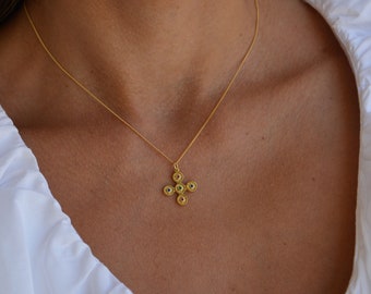 Gouden Kruis ketting, Griekse kruis ketting, Byzantijnse kruis ketting, 14K gouden ketting, vrouwen kruis ketting goud sierlijk, Byzantijnse sieraden