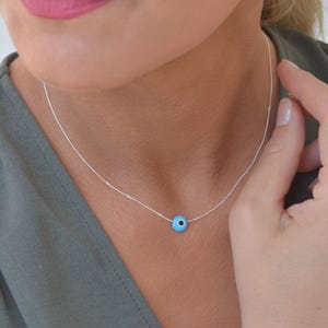 Silver Evil Eye Necklace, Protection Eye Necklace for Girl, Greek Eye Necklace, Dainty Eye Jewelry, Floating Eye Charm, Jewelry from Greece