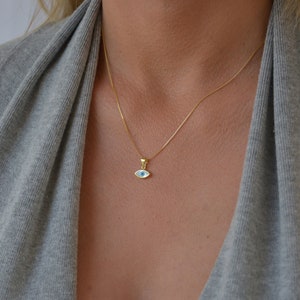 Evil Eye Necklace Gold, Dainty Gold Necklace, Greek Evil Eye Jewelry, Minimalist Protection Necklace, Minimalist Gold Layering Necklace