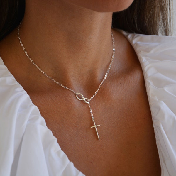 Collier Infinity Cross Femmes, Collier Silver Cross Infinity, Collier Silver Infinity avec Croix, Collier Croix Mignon avec Charme Infinity