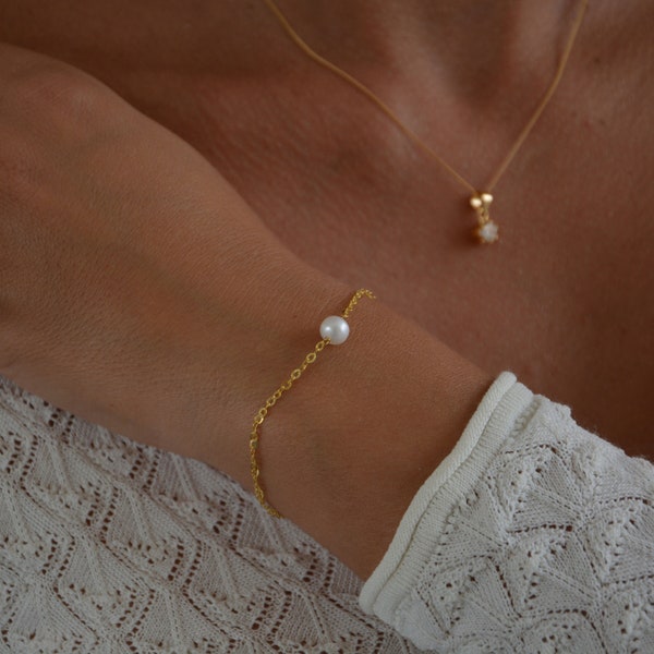 Einzelne Perle Armband, Süßwasser Perle Armband, Brautjungfer Geschenk, Minimalist Armband, Perlen Armband Brautjungfer, zierliche Perle Hochzeitsgeschenk