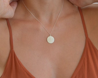 Greek Disc Necklace, Sterling Silver Disc Necklace for Women, Grecian Phaistos Necklace, Jewelry from Greece, Floating Disc Necklace Silver