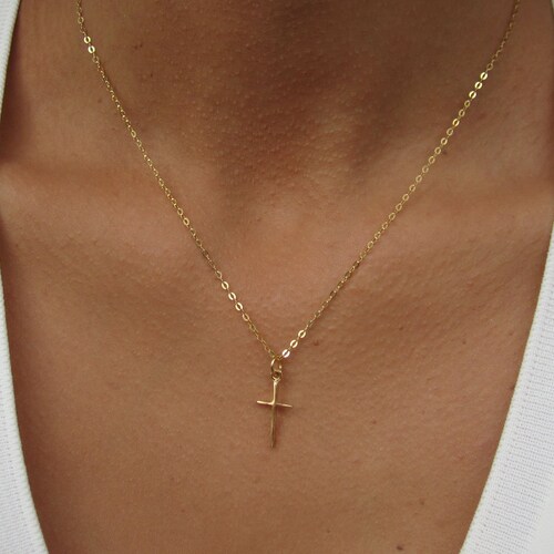 Dainty Cross Necklace 14K Gold Cross 