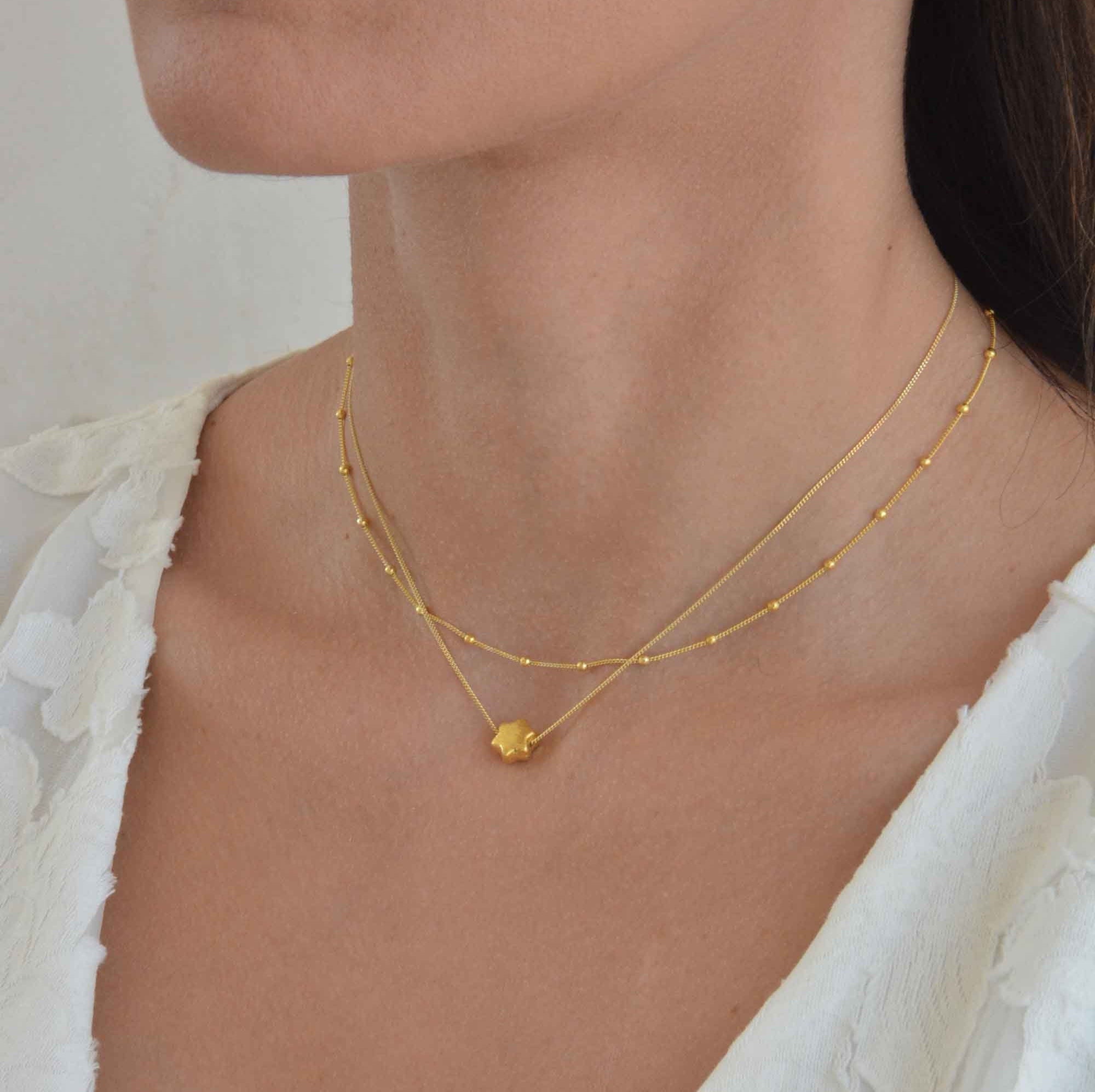 14k Gold Choker Necklace for Women, Layered Short Double Choker