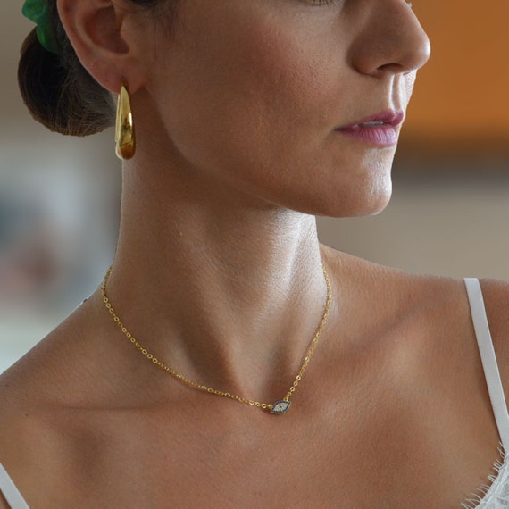 Dainty Evil Eye Necklace 14k Gold Eye 