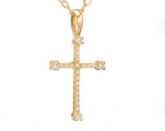 Diamond Cross Necklace / 14k Gold Diamond Cross Necklace / Diamond Cross Pendant / Religious Diamond Necklace