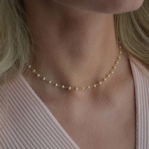 Delicate Pearl Rosary Necklace, Freshwater Pearl Necklace, Tiny Pearl Chain Necklace, Rosary Style Necklace, Pearl Rosary Chain Necklace